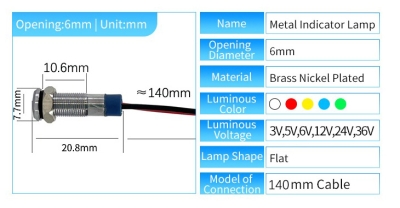 Индикатор светодиодный на панель, д. 6 мм 12-24 В