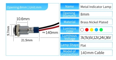 Индикатор светодиодный на панель, д. 8 мм 110-220 В